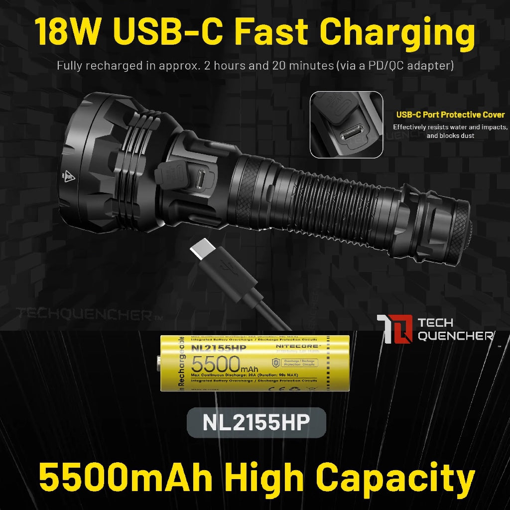 Nitecore P40 LEP Flashlight - 2900 Meters - 2000 Lumens - Adaptive Cruise Mode- 5500mAh- USB-C -IP68