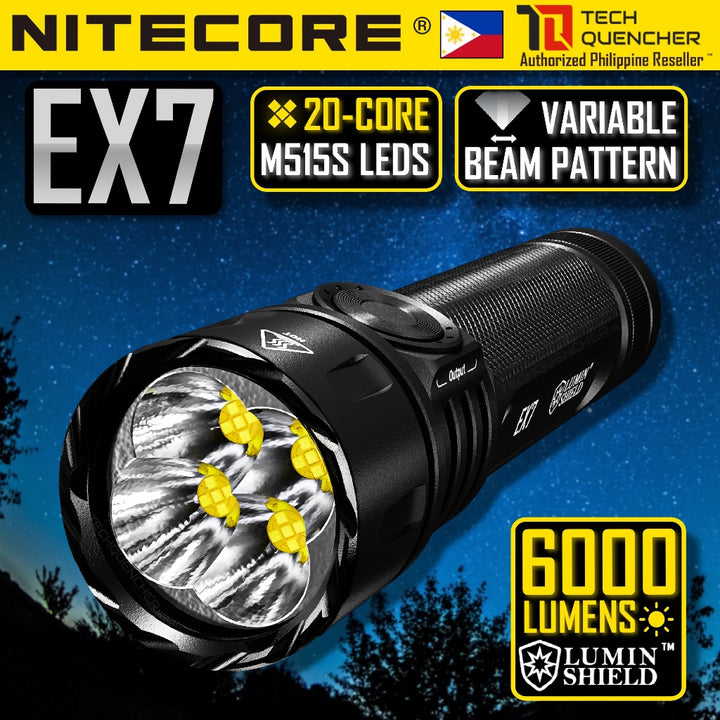 Nitecore EX7 Flashlight - 6000 Lumens - Lumin Shield- Variable Beam - Removable Battery -Strobe-IP68