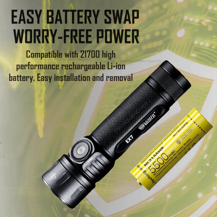 Nitecore EX7 Flashlight - 6000 Lumens - Lumin Shield- Variable Beam - Removable Battery -Strobe-IP68