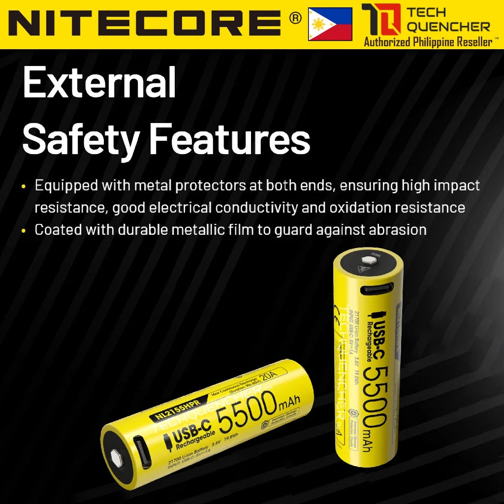 Nitecore NL2155HPR 5500mAh Battery - 20A - 21700 High Performance USB-C Rechargeable Li-ion Battery