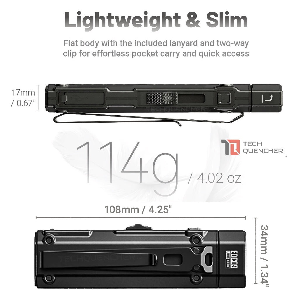 Nitecore EDC09 Flashlight - Adjustable 120° Rotating Head - High CRI Three Color Temperature - USB-C
