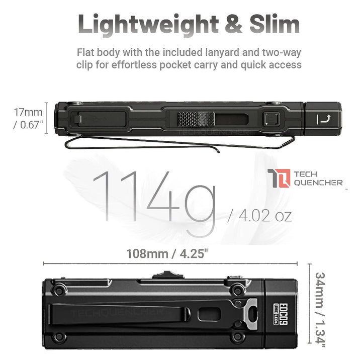 Nitecore EDC09 Flashlight - Adjustable 120° Rotating Head - High CRI Three Color Temperature - USB-C