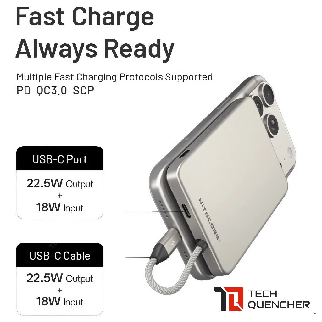 Nitecore Pocket 5 - 5000mAh Powerbank + Built-In USB-C Cable - Magnetic Attachement - 22.5w MAX - IP