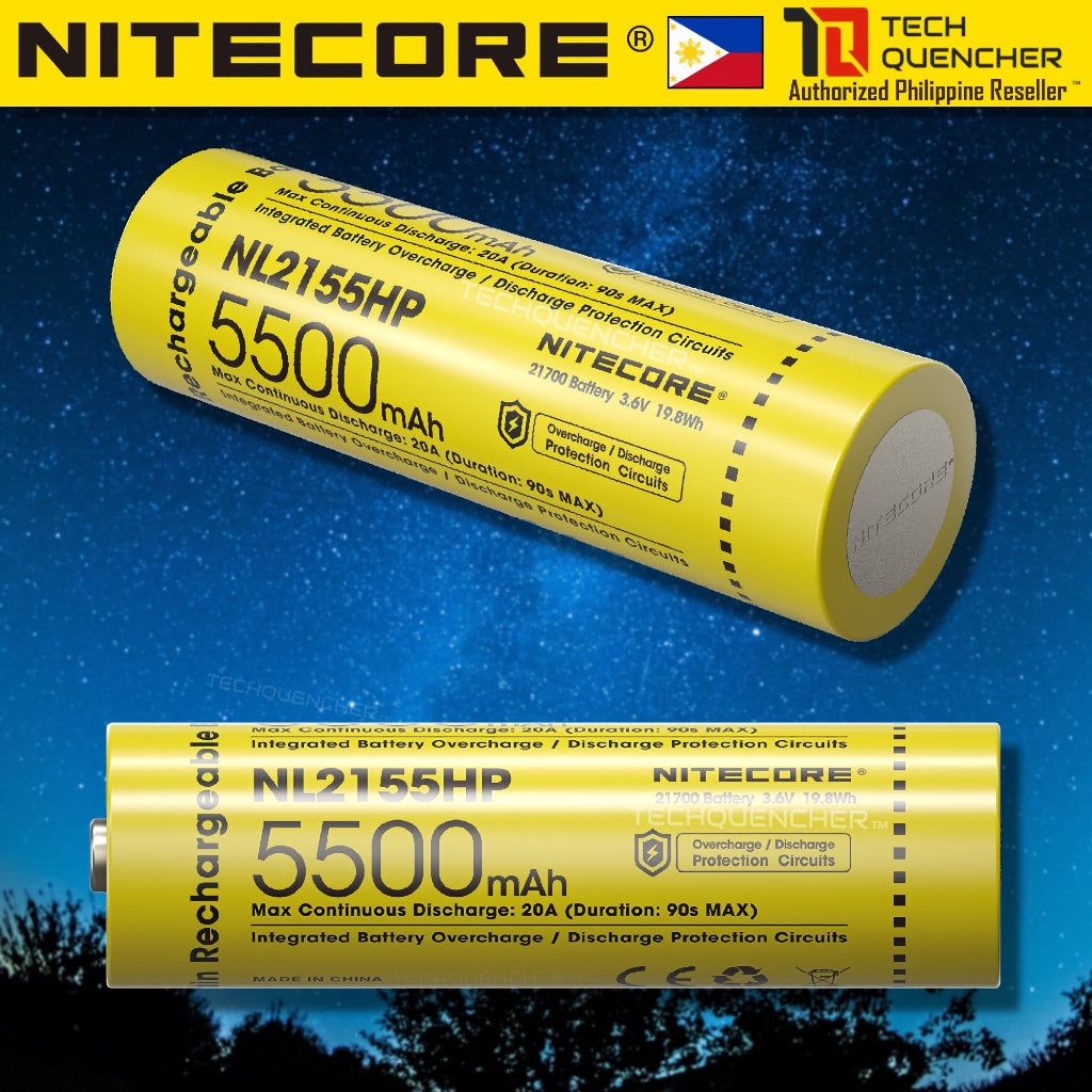 Nitecore NL2155HP 5500mAh Battery - 20A - 21700 High Performance Rechargeable Li-ion Battery - IPX6