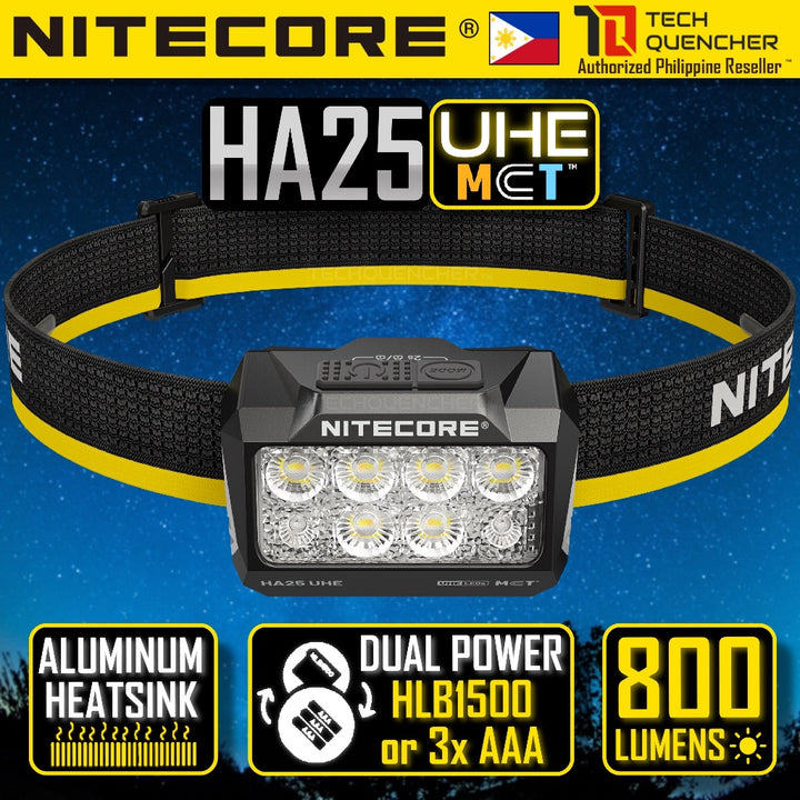 Nitecore HA25 UHE Headlamp - 800 Lumens - MCT - Dual Battery - AAA or Li-ion - Aluminum Heat Sink