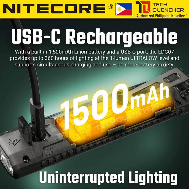Nitecore EDC07 Flashlight - 1500 Lumens - High CRI Three Color Temperature - USB-C - 70grams - IP67