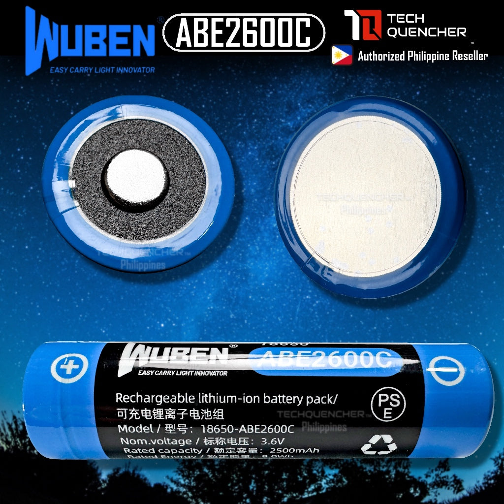 Wuben ABE2600C 18650 Battery - Rechargeable 2500mAh - Li-ion Battery - 10A - Circuit Protection