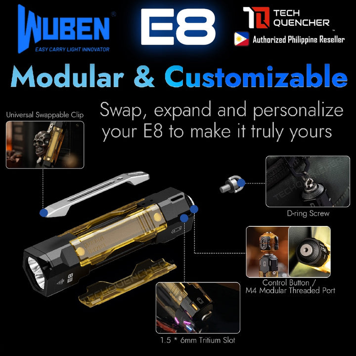 Wuben E8 Flashlight - 1300 Lumens - 2W UV -Swappable Shells - 14500 USB-C Rechargeable Battery -IP68