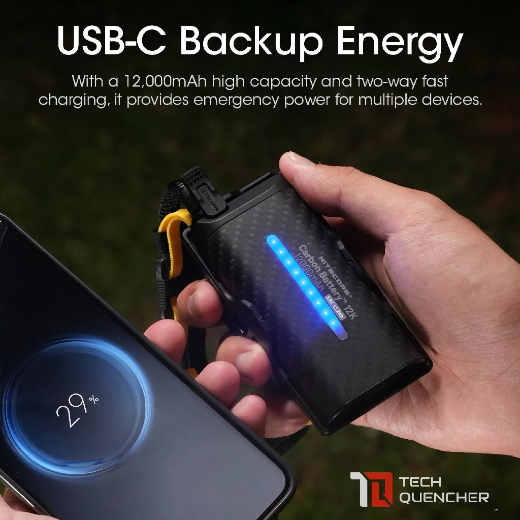 Nitecore Carbon Battery 12K Kit - Extended Headlamp Runtime Kit - 12000mAh - Powerbank - USB-C -IP68