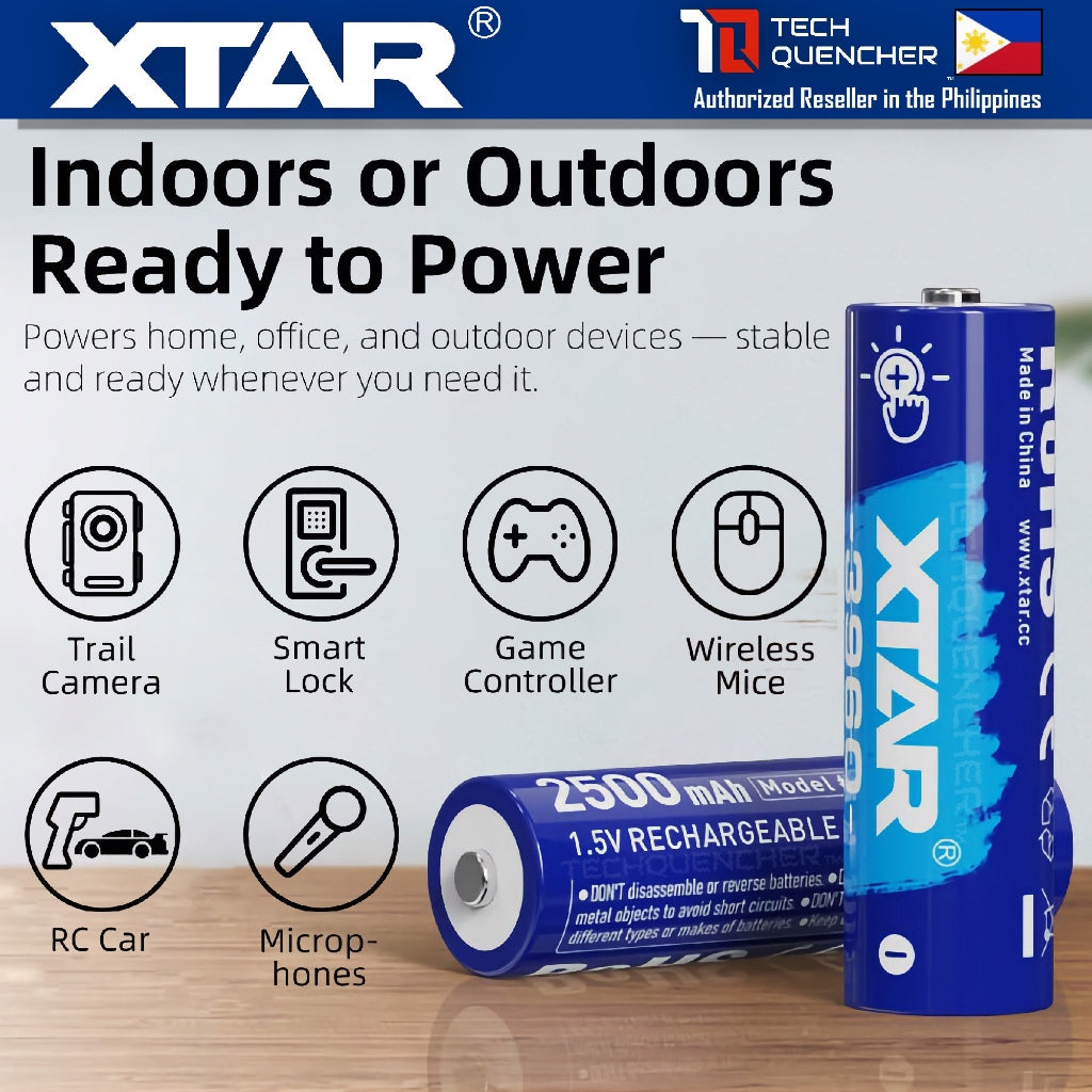 XTAR 3960 AA 1.5V - 2500mAh -  Touch to Check Power - Rechargeable Lithium Battery - LED Indicator