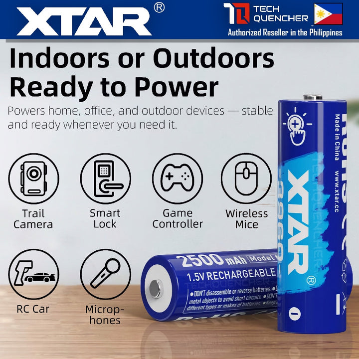 XTAR 3960 AA 1.5V - 2500mAh -  Touch to Check Power - Rechargeable Lithium Battery - LED Indicator