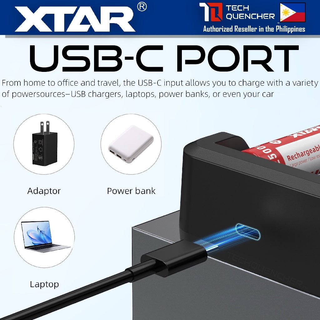 XTAR MX8 Smart Battery Charger - 8 Slots- Mix Charging - USB-C - LCD Display- Included PD20W Adaptor