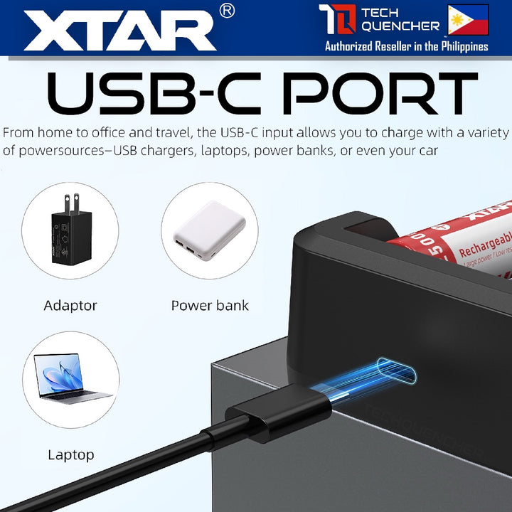 XTAR MX8 Smart Battery Charger - 8 Slots- Mix Charging - USB-C - LCD Display- Included PD20W Adaptor