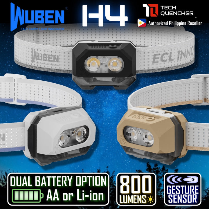 Wuben H4 Headlamp - 800 Lumens - Gesture Sensor - Dual Battery Option - USB-C - 1700mAh Battery
