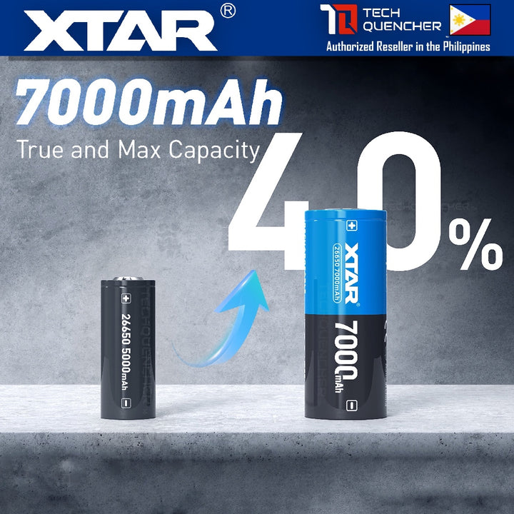 XTAR 26650 7000mAh Protected Battery - 3.6V Rechargeable - Lithium-Ion - 10A - Big Button Top Design