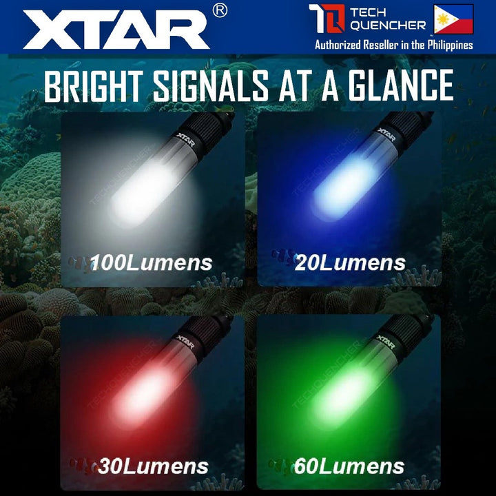 XTAR SD2 Dive Beacon Flashlight - 4 Color - Waterproof - USB-C Rechargeable 14500 1300mAh Battery