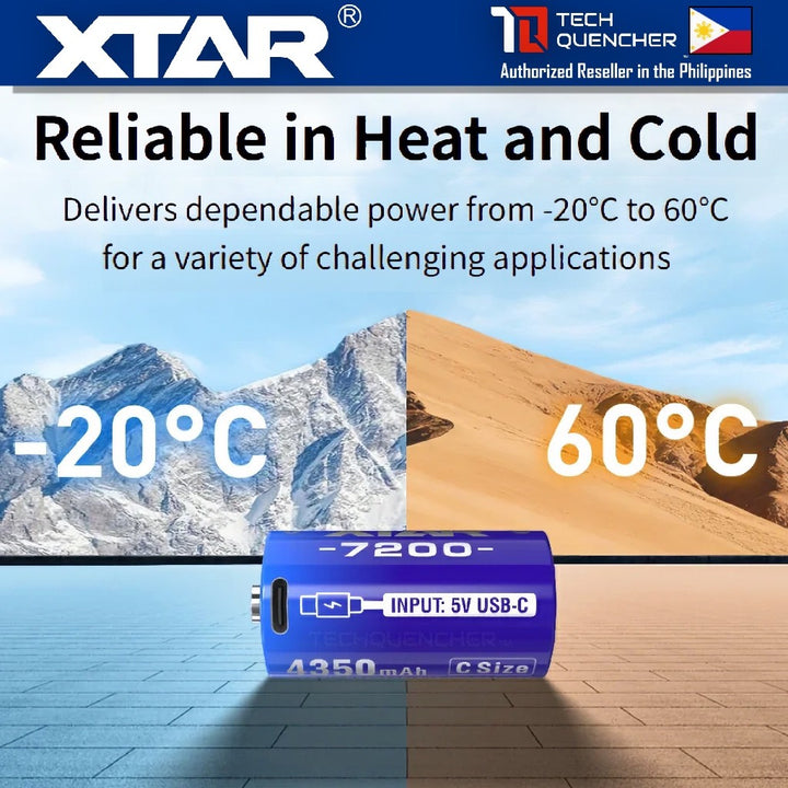 XTAR C Size Li-ion Battery - Size C - LR14 - R14 - 1.5V - 4350mAh High Capacity - USB-C Rechargeable