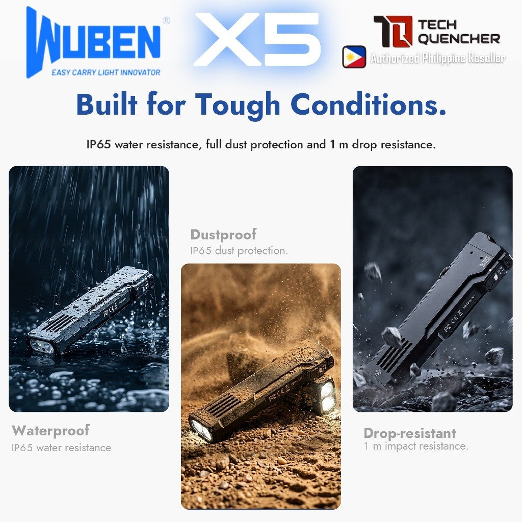 Wuben X5 Flashlight - 1300 Lumens - UV + Laser - Lithium or AAA Battery - Rechargeable USB-C - IP65