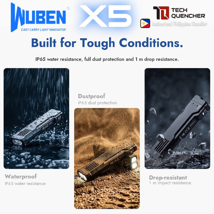 Wuben X5 Flashlight - 1300 Lumens - UV + Laser - Lithium or AAA Battery - Rechargeable USB-C - IP65