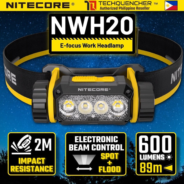 Nitecore NWH20 Headlamp - 600 Lumens - Electronic Beam Control - Spotlight + Floodlight - IP66