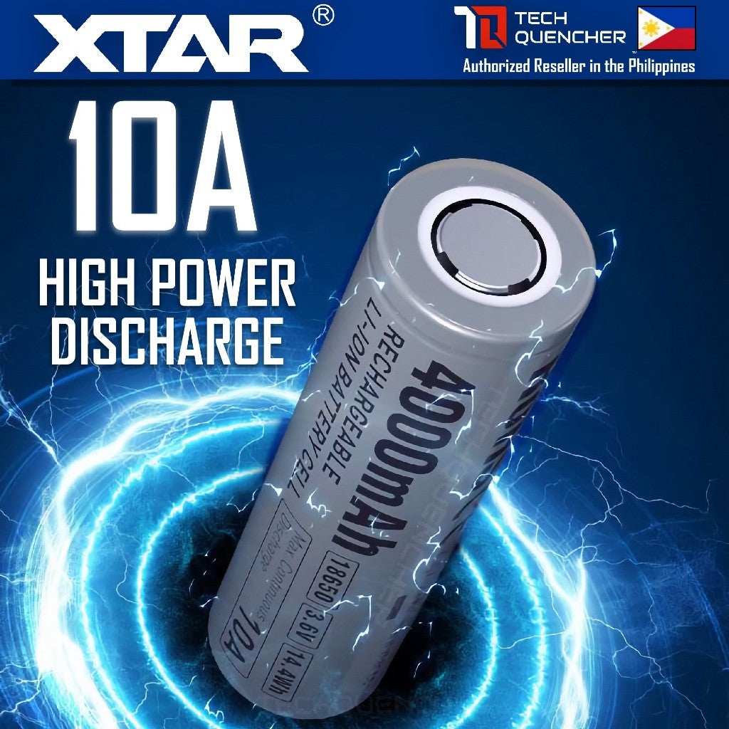 XTAR 18650 4000mAh RAW UNPROTECTED Battery - 3.6V Rechargeable - Lithium-Ion - 10A Max Discharge