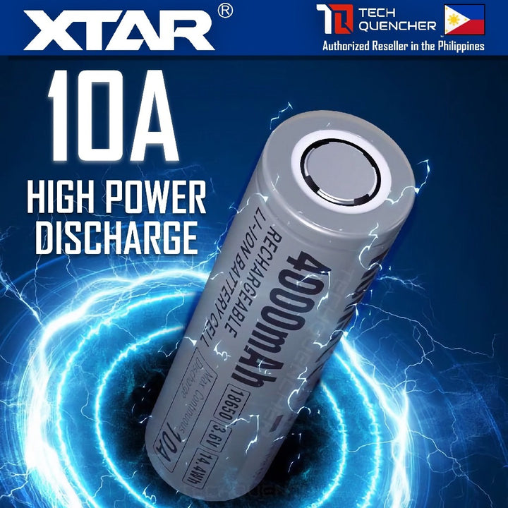 XTAR 18650 4000mAh RAW UNPROTECTED Battery - 3.6V Rechargeable - Lithium-Ion - 10A Max Discharge