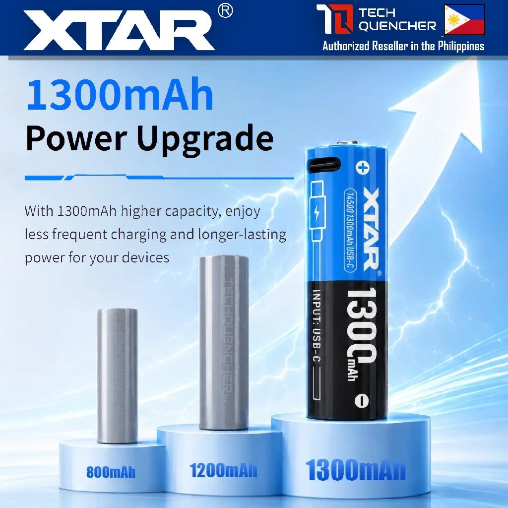 XTAR 14500 1300mAh USB-C Rechargeable Lithium-Ion Battery - 3.6V - 3.0A - Protected - 500+ Cycles