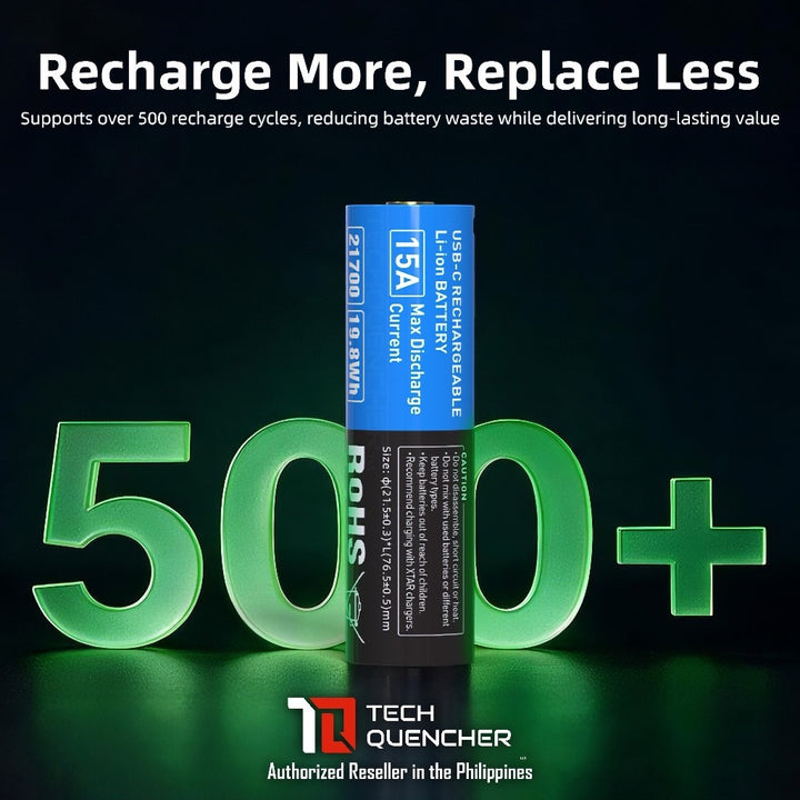 XTAR 21700 5500mAh USB-C Battery - 15A Max - Protected Cell - 3.6V Rechargeable Lithium-Ion Battery