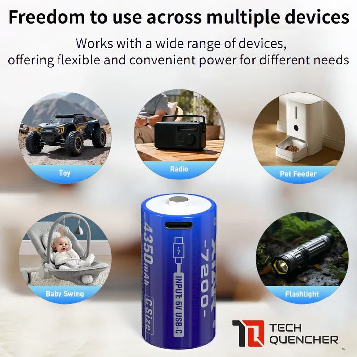 XTAR C Size Li-ion Battery - Size C - LR14 - R14 - 1.5V - 4350mAh High Capacity - USB-C Rechargeable