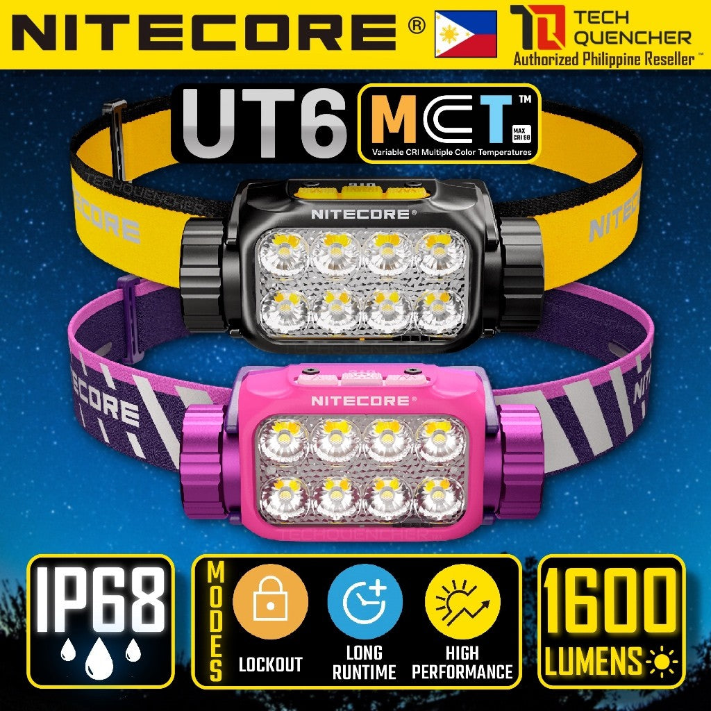 Nitecore UT6 MCT Headlamp - 1600 Lumens - Instant Mode Switch - Rapid Reel Headband - IP68 - USB-C