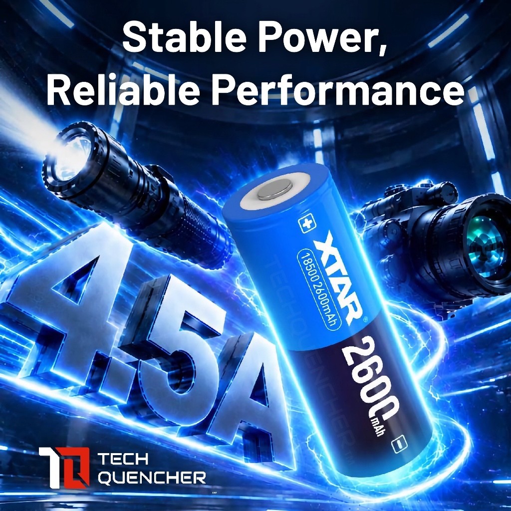 XTAR 18500 2600mAh Battery - 4.5A - Protected Cell - 3.6V Rechargeable Li-Ion Battery - 500+ Cycles
