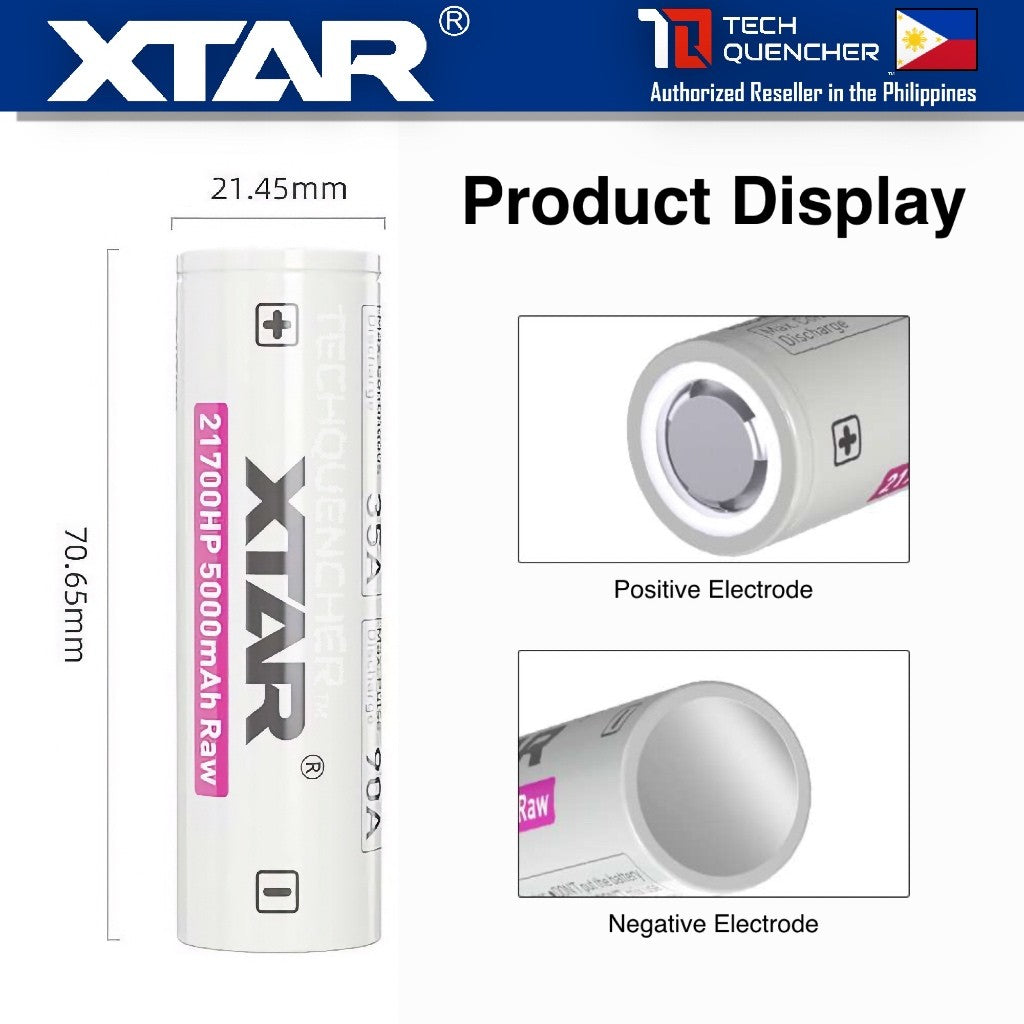XTAR 21700HP 5000mAh RAW UNPROTECTED Battery - 3.6V Rechargeable - Lithium-Ion - 90A Peak Discharge