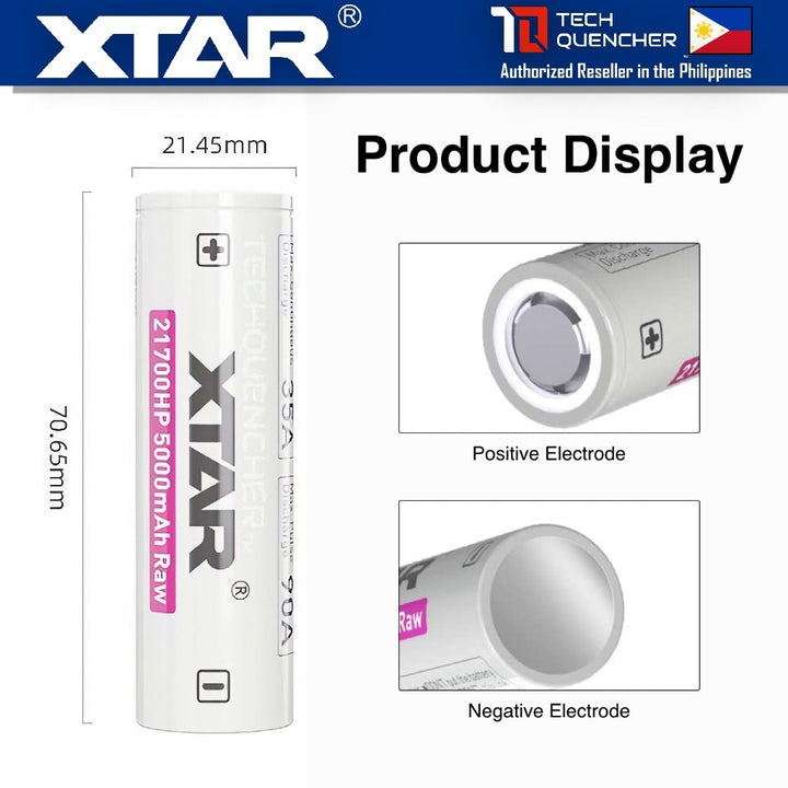 XTAR 21700HP 5000mAh RAW UNPROTECTED Battery - 3.6V Rechargeable - Lithium-Ion - 90A Peak Discharge