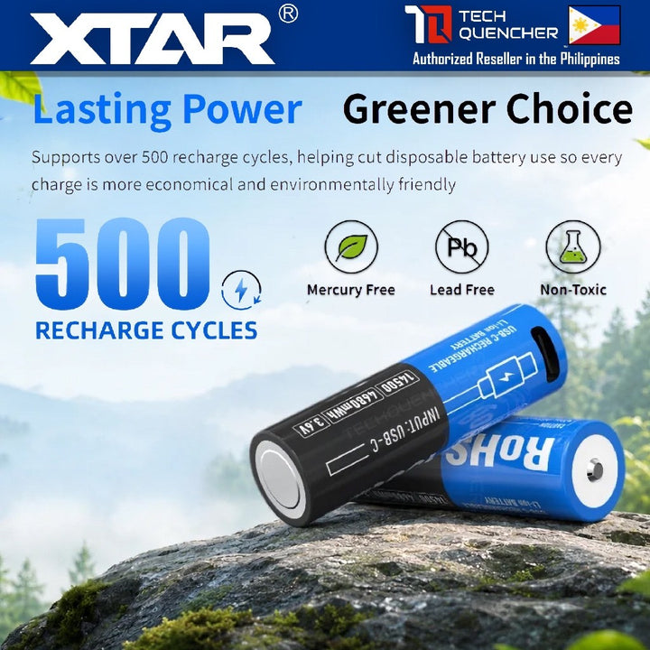 XTAR 14500 1300mAh USB-C Rechargeable Lithium-Ion Battery - 3.6V - 3.0A - Protected - 500+ Cycles
