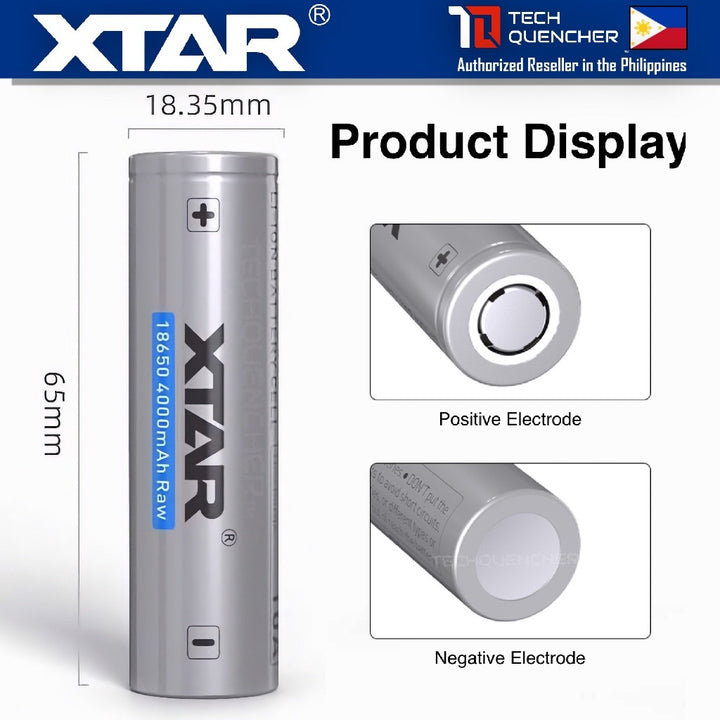 XTAR 18650 4000mAh RAW UNPROTECTED Battery - 3.6V Rechargeable - Lithium-Ion - 10A Max Discharge