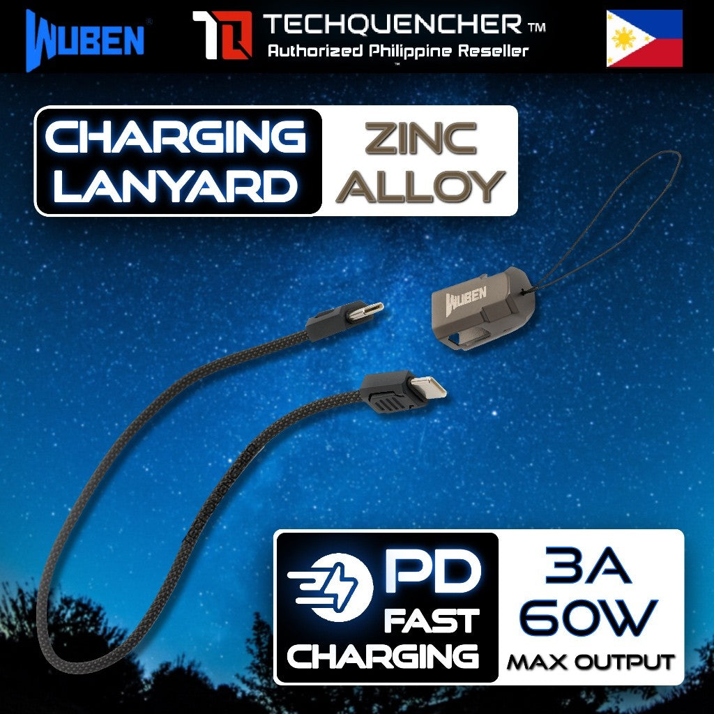 Wuben Charging Lanyard - Zinc Alloy - USB-C to USB-C - Braided Cable - PD Fast Charging - 3A 60W