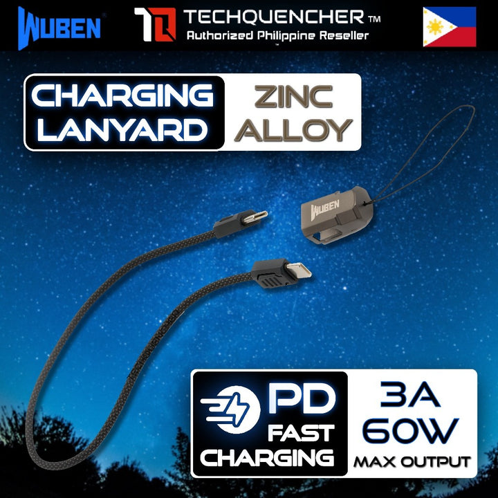 Wuben Charging Lanyard - Zinc Alloy - USB-C to USB-C - Braided Cable - PD Fast Charging - 3A 60W
