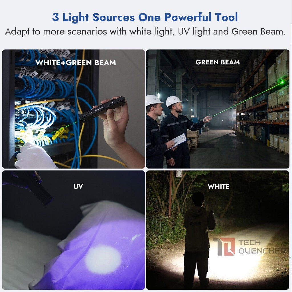 Wuben X5 Flashlight - 1300 Lumens - UV + Laser - Lithium or AAA Battery - Rechargeable USB-C - IP65