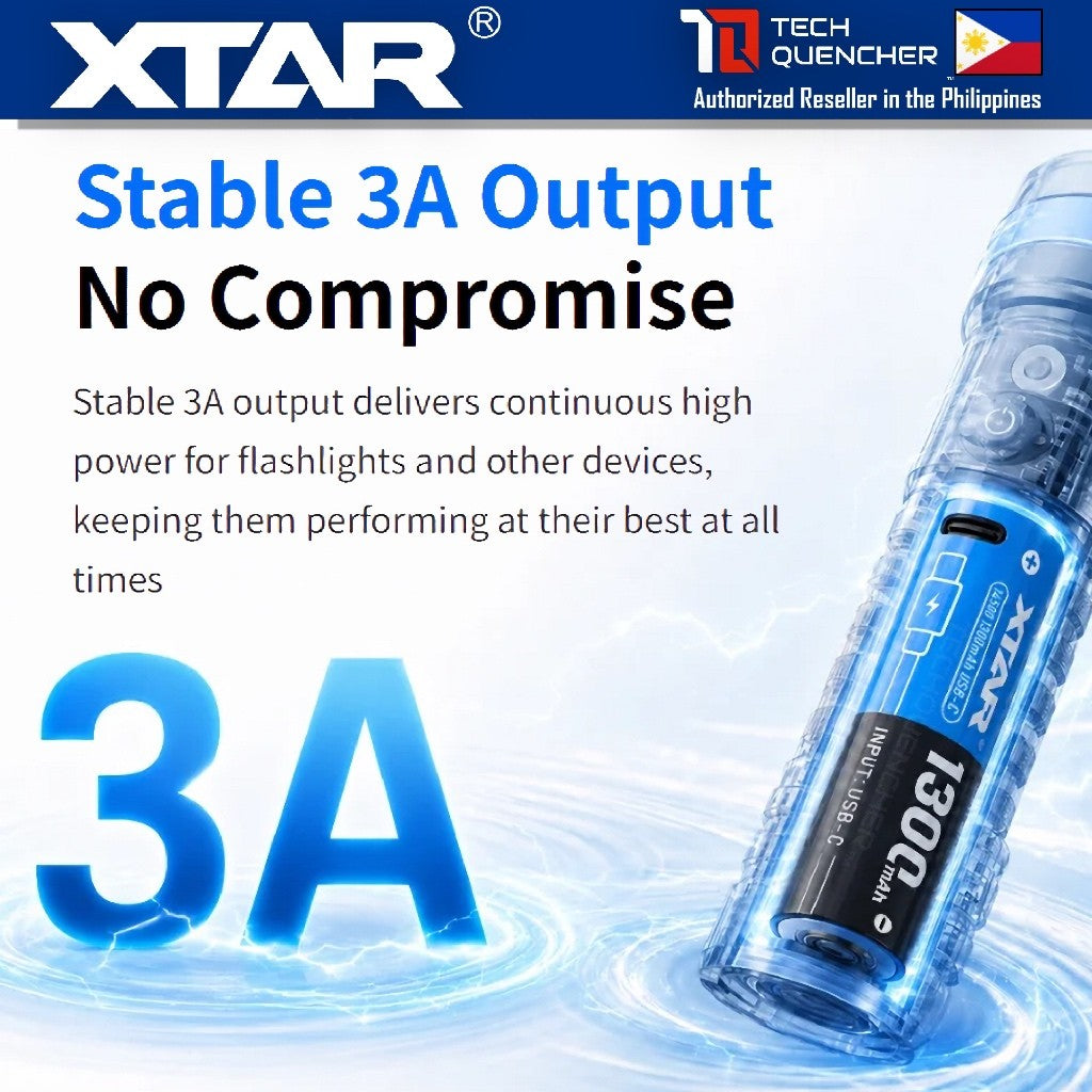 XTAR 14500 1300mAh USB-C Rechargeable Lithium-Ion Battery - 3.6V - 3.0A - Protected - 500+ Cycles