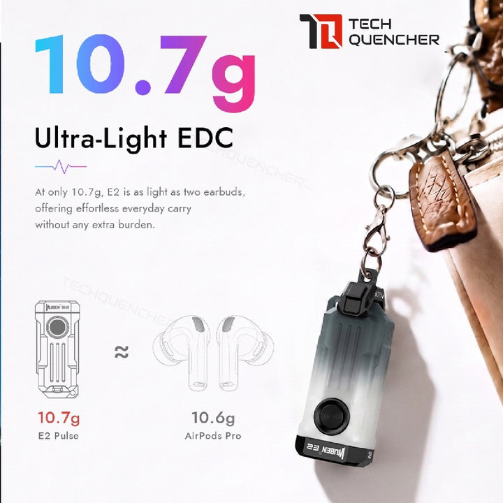 Wuben E2 Keychain Flashlight - 10.7grams - Magnetic - Glow in the Dark - USB-C - IP66 - 150 Lumens