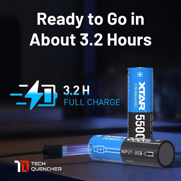 XTAR 21700 5500mAh USB-C Battery - 15A Max - Protected Cell - 3.6V Rechargeable Lithium-Ion Battery