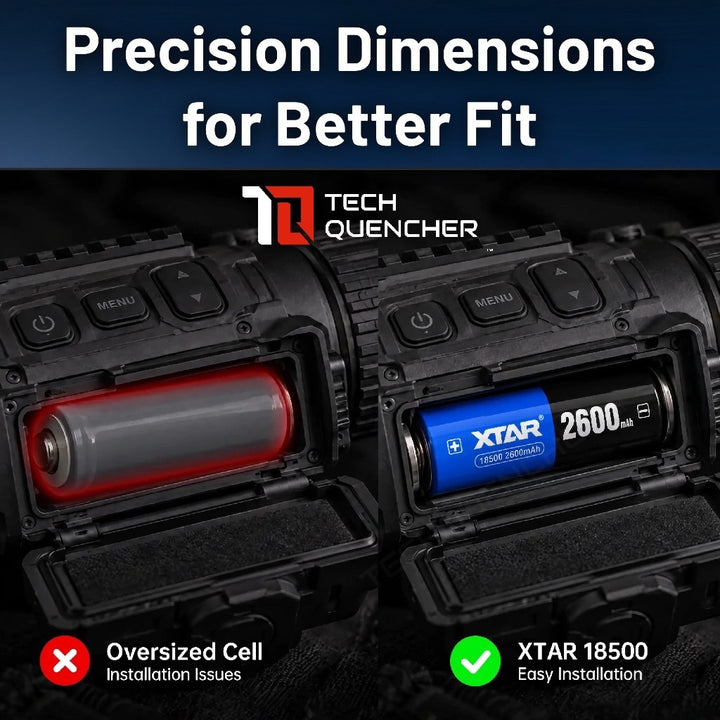 XTAR 18500 2600mAh Battery - 4.5A - Protected Cell - 3.6V Rechargeable Li-Ion Battery - 500+ Cycles