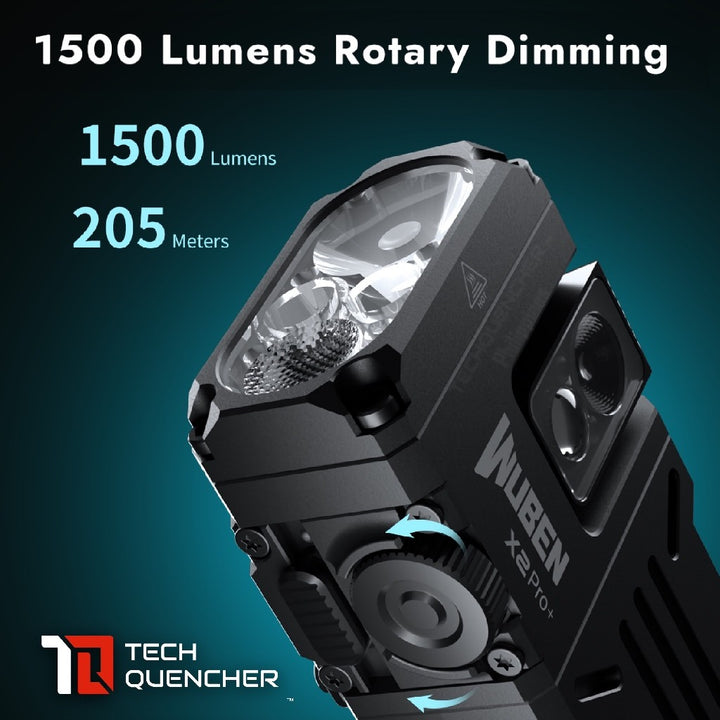 Wuben X2 Pro + PLUS Flashlight - 1500 Lumens - Rotating Side Light - USB-C Rechargeable 14500 or AA