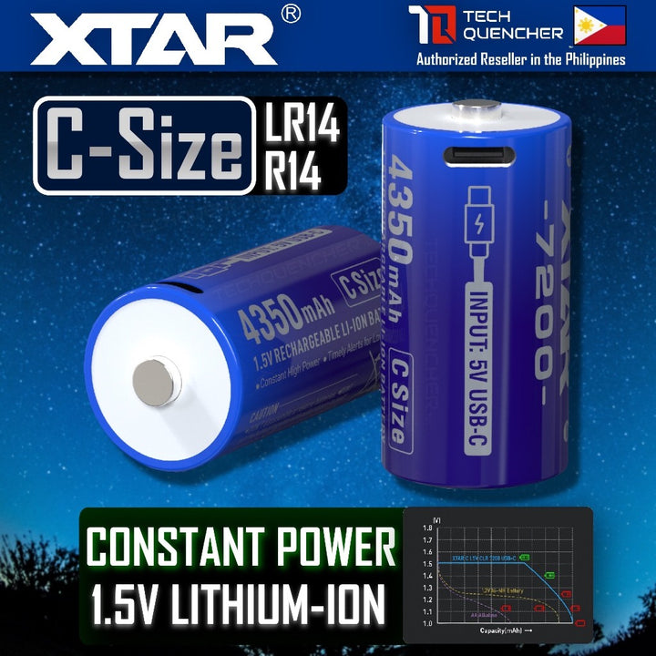 XTAR C Size Li-ion Battery - Size C - LR14 - R14 - 1.5V - 4350mAh High Capacity - USB-C Rechargeable