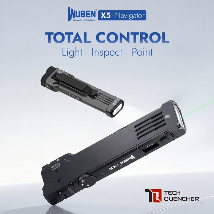 Wuben X5 Flashlight - 1300 Lumens - UV + Laser - Lithium or AAA Battery - Rechargeable USB-C - IP65