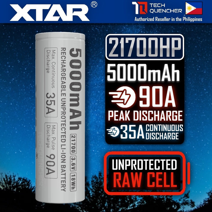 XTAR 21700HP 5000mAh RAW UNPROTECTED Battery - 3.6V Rechargeable - Lithium-Ion - 90A Peak Discharge