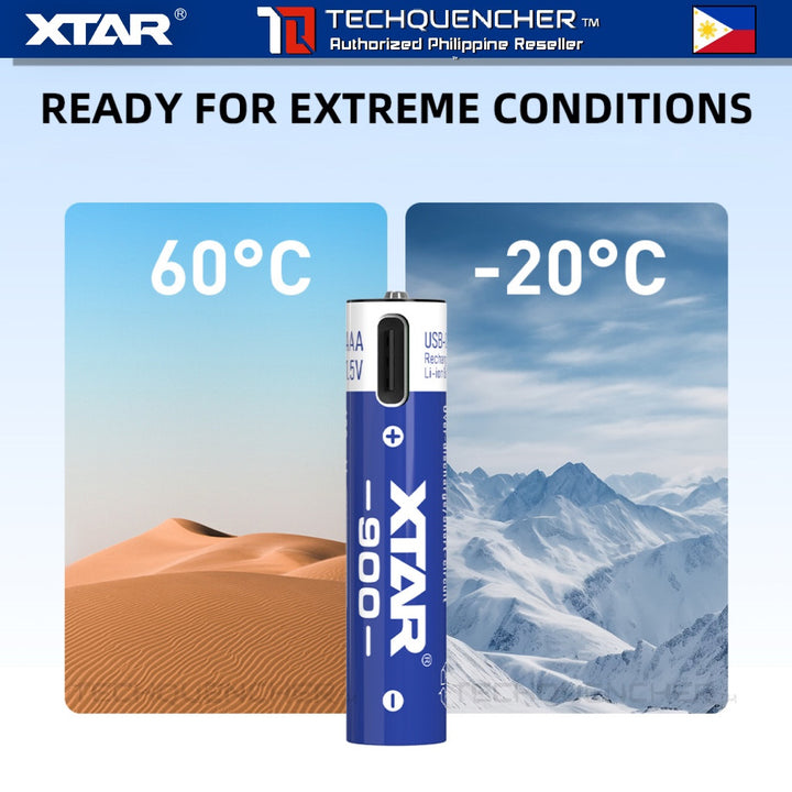 XTAR AAA 1.5V LR900 - USB-C Rechargeable Lithium-Ion Battery -  600mAh True Capacity - LED Indicator