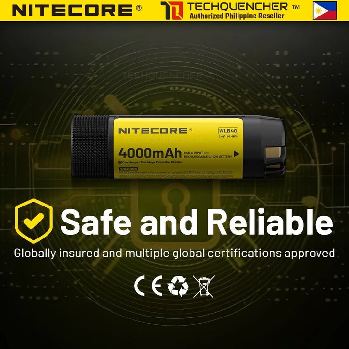 Nitecore WLB40 Work Li-ion Battery - 4000mAh - USB-C Rechargeable - Power Indicator Lights - NWH20