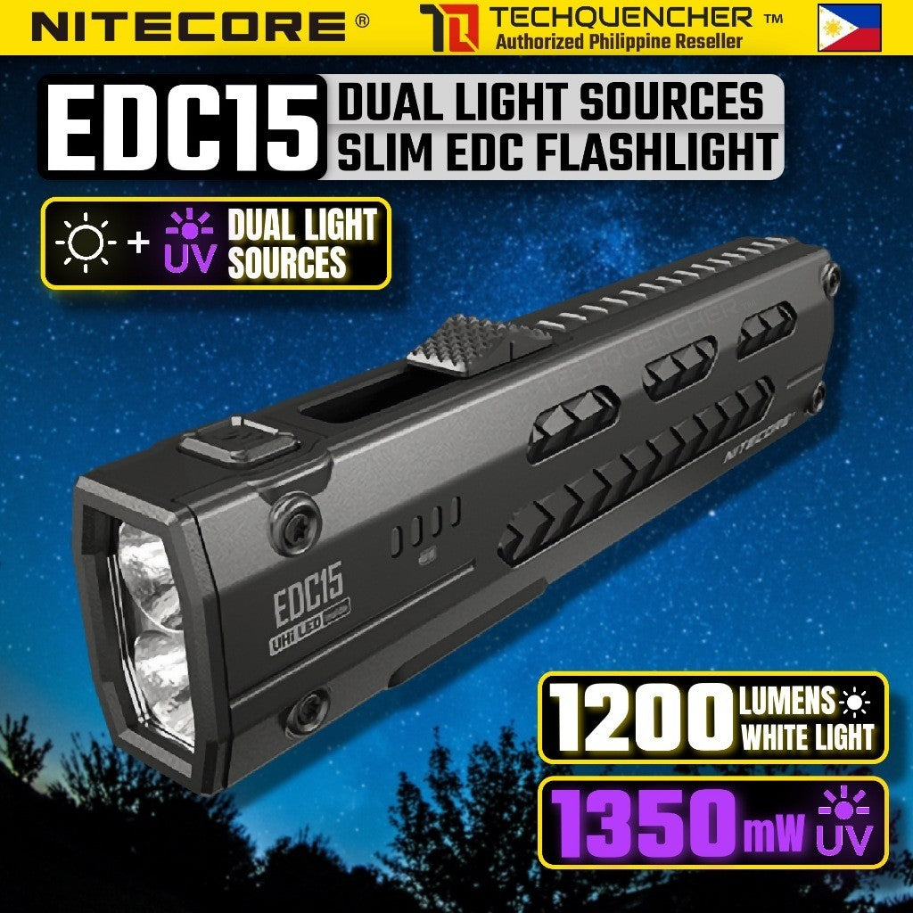 Nitecore EDC15 Flashlight - 1200 Lumens- 1350mW UV - Ultra Slim EDC - USB-C Rechargeable - IPX7
