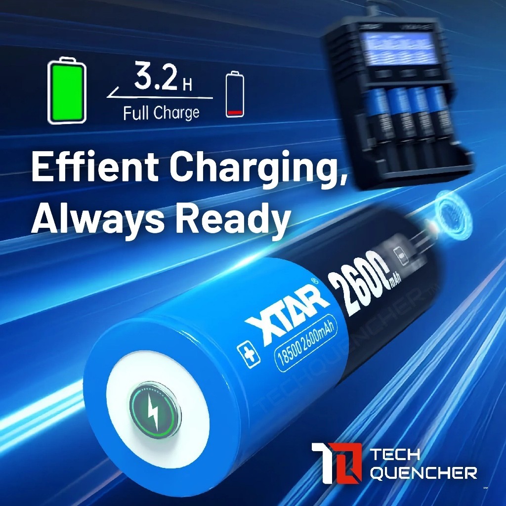 XTAR 18500 2600mAh Battery - 4.5A - Protected Cell - 3.6V Rechargeable Li-Ion Battery - 500+ Cycles